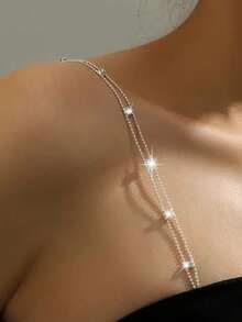2/4/6 piezas/pares Cadena de hombro de sujetador ajustable con strass, cadena corporal de metal para sujetador de mujer, accesorio de lencería - Multicolor - Ver 1