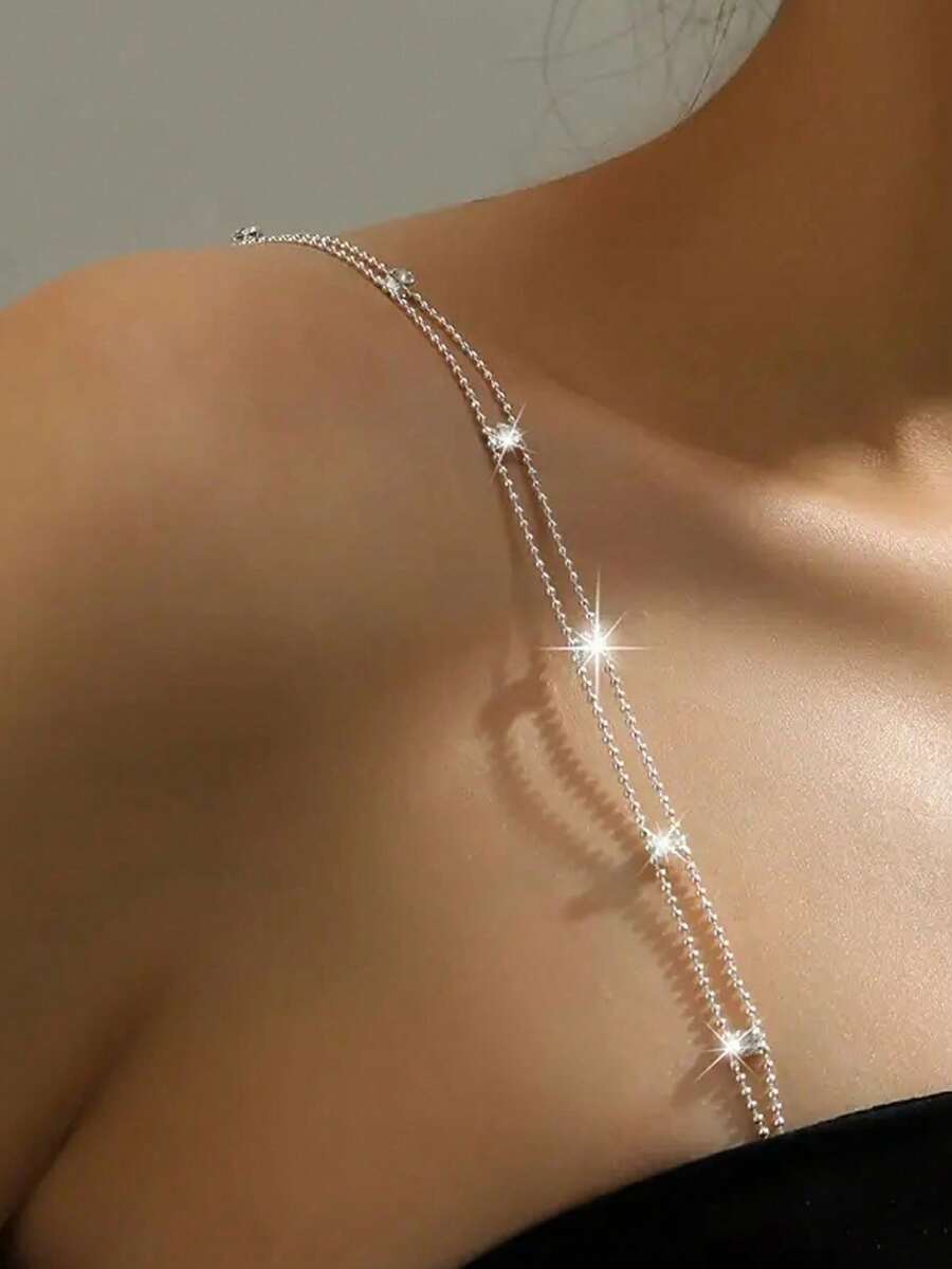 2/4/6 piezas/pares Cadena de hombro de sujetador ajustable con strass, cadena corporal de metal para sujetador de mujer, accesorio de lencería - Multicolor - Ver 1