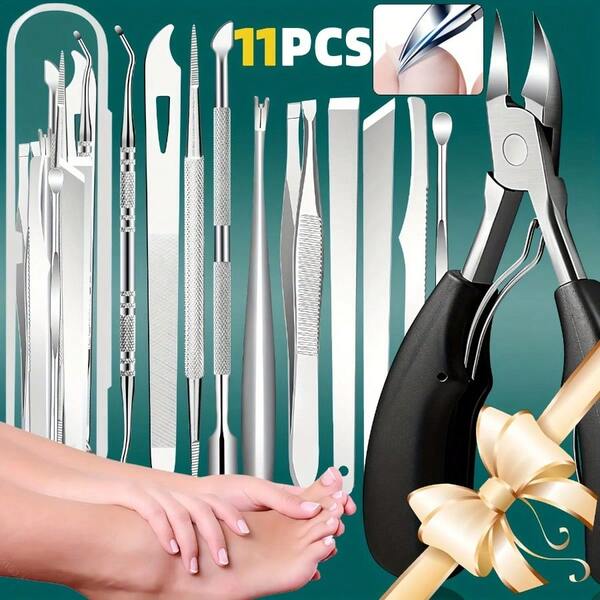 11pcs Stainless Steel Ingrown Toenail & Cuticle Removal Kit,Nail Clippers,Ideal For Men & Women's Manicure And Pedicure Set