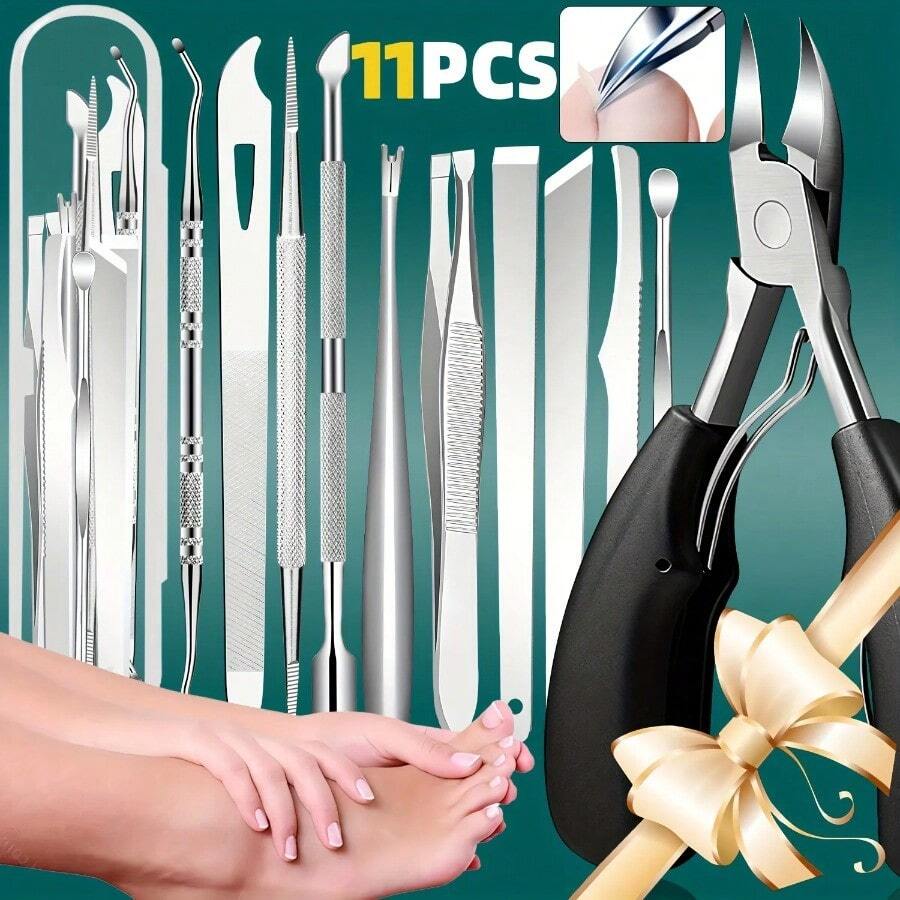 11pcs Stainless Steel Ingrown Toenail & Cuticle Removal Kit,Nail Clippers,Ideal For Men & Women's Manicure And Pedicure Set - Multicolor - View 1