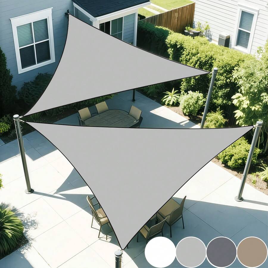 1pc Pure Light Gray Triangle Sun Shade Sail, Minimalist Outdoor Style 100% Polyester Triangle Hem Reinforced UV Protection Sun Shade Sail, Patio Pool Deck Outdoor Sun Shade - Light Grey - View 1