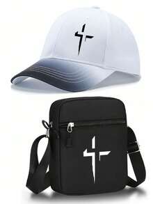 Christian Cross Pattern Printed Baseball Cap & Crossbody Bag Set, Faith Street Style Minimalist Religious Accessory, Unisex, Inspirational Gift - Multicolor - View 17