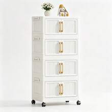 Wheeled Foldable Storage Cabinet, Vertical Transparent Door Stackable Organizer Unit, Multi-Layer Plastic Storage Drawers, Suitable For Wardrobe Living Room Bathroom, Multi-Functional Home Miscellaneous Storage Rack - View 9