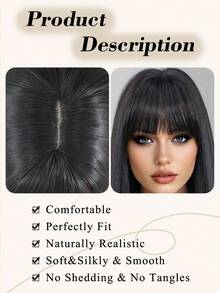 NAMM 28Inch Extra Long Straight Black Wigs For Women Elegant Nature Looking Wigs With Full Bangs,High Density Fluffy Synthetic Heat Resistant Fiber Hair,For Beginners Glueless Daliy Party Use,Suitable For All Women - 黑色 - 查看 6