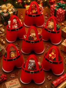 1/2pcs Christmas Candy Bag Santa Claus Pants Gift And Snack Bag With Handle Portable Candy Gift Basket Wedding Gift Packaging - Multicolor - View 4
