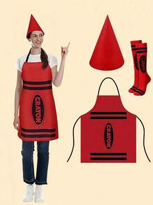 2PCS Colorful Crayon Apron And Funny Gnome Cone Hat Set, Suitable For Adult Costume Party, Halloween Party And Christmas Group Cosplay Outfit, Unisex World Book Day Costume - Multicolor - View 5