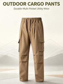 1pc Men's Outdoor Straight Leg Cargo Pants, Multi-Pocket Pleated Design, Durable Long Pants, Suitable For Hiking, Trekking And Casual Wear - Khaki - View 4
