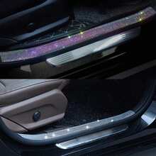 1 buah Strip Ambang Pintu Mobil Bertabur Berlian Imitasi, Pelindung Bingkai Pintu, Stiker Anti Terinjak, Strip Anti Gores dan Anti Gesekan, Dekorasi Interior Mobil Universal - A - View 9