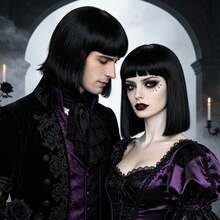 Black Straight Bob Wig With Bangs, Heat‑Resistant Synthetic Hair Wig, Gothic Halloween Cosplay Party Short Short Shoulder Length Wigs For Men Women - Black - View 6