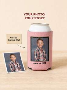 1pc Personalized Photo Can Cooler Sleeve, Customized Image Can Holder, Vintage Movie Frame & Text Design, Birthday Party Drink Cup Sleeve, Commemorative Gift - Multicolor - View 2