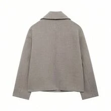DEEKA Mantel Pendek Wol Kancing Ganda Musim Gugur/Dingin Wanita, Jaket Minimalis Campuran Wol Premium - Grey - View 4
