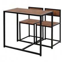 Dining Set Kitchen Table With 2 Chairs Dining Table Set Dining Room Set Made Of Metal And Natural Wood For Small Spaces - Natural - View 2