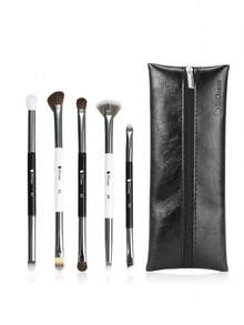 DUcare 5 Pcs Dual-Ended Eye Shadow Makeup Brush Set With Travel Makeup Bag, Essential Eye Brushes For Precision, Blending, Crease & Highlight - Black and White - View 7