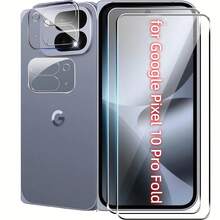 مجموعة 2+2 قطعة متوافقة مع Pixel 10 Pro Fold/10 Pro/10 Pro XL/10A/10 واقي شاشة، واقي شاشة زجاجي مقوى مع البصمة، شفاف عالي الدقة، مضاد للبصمات، مضاد للخدش، خالي من الفقاعات سهل التركيب - شفاف - مشاهدة 3