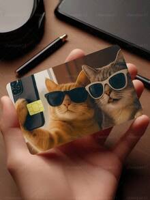 1pc Funny Cat Official Credit Card Sticker Privacy Protection Card Skin, Selfie Pet Cat Pattern Birthday Gift PVC Material Anti-Fingerprint Anti-Scratch Wear-Resistant Card Sleeve, Card Protector, Suitable For Men, Women, Couples, Small Chip Card, Bank Card Decoration Sticker, Credit Card, Transit Card, Student Campus Card Personalized DIY - Type a - View 3