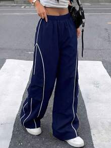 1pc Tween Girls Loose Casual Versatile Solid Color Outdoor Sports Workout Cargo Pants, Spring/Autumn - Blue - View 1