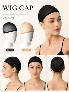 3pcs/Pack Wig Cap Set, Breathable Mesh Wig Net, Wig Hair Net, Stretch Nylon Stocking Wig Cap, Elastic Edge Hair Net Liner, Beige- Black, Halloween - View 7