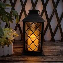 1pc Vintage Metal Lantern, Bronze Hollow Lattice Wind Lantern With Handle, Flameless Candle Holder, Home Yard Wedding Party Tabletop Decor - Large Lantern - View 5