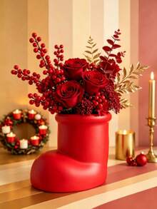 1PCXmas Boot‑Style Decor Vase, Holiday Party Table Ornament, Festive Gathering Desktop Display Piece, Christmas Theme Home Party Decoration, Creative Seasonal Decor Accessory - A - View 5