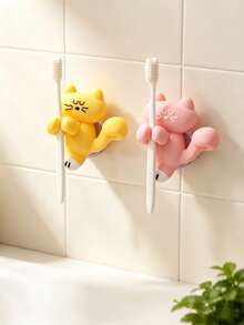 1pc Cute Cat Shaped Wall Mounted Rack, Multifunctional Toothbrush Holder & Cable Management Clip, No Need For Drill Bit Adhesive Hook For Bathroom Sink, Desktop Charging Cable Storage, Cat Lover Gift, Space Saving Home Wall Organizer - Multicolor - View 10