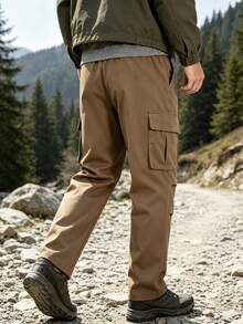 1pc Men's Outdoor Straight Leg Cargo Pants, Multi-Pocket Pleated Design, Durable Long Pants, Suitable For Hiking, Trekking And Casual Wear - Khaki - View 3