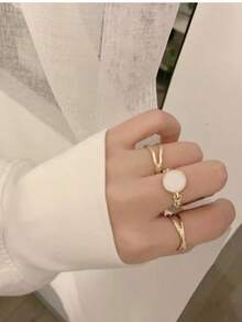 Zhishang European & American Minimalist Premium Cold Style Set Rings For Women, Personalized Plain Band With Rhinestone Open Ring Set - Geometric - View 10