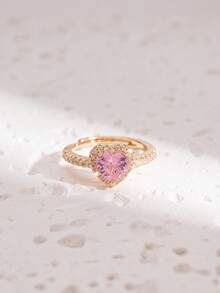 1pc Elegant Minimalist Heart Shaped Copper Ring, Ideal Gift For Loved Ones And Friends - Multicolor - View 9