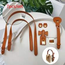 7pcs Handmade DIY Straw Woven Handbag PU Accessories Set, Hand-Stitched Vintage Bucket Bag Material Kit, Adjustable One Shoulder Crossbody Strap + Bag Charm Set, Suitable For DIY Craft Enthusiasts, Bag Decoration And Modification - Multicolor - View 8