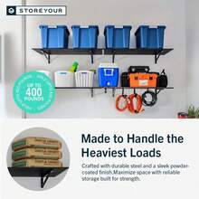 Garage Wall Shelf 2x4 FT Holds 400 Lbs Heavy Duty Steel Wall Mounted Storage Shelves Rack With Six Hooks Organization Unit Two Pack Black Color - Hammered Gray - View 3