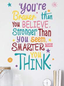 Colorful English Inspirational Quotes Wall Sticker, Decorative Wall Art, Motivational Phrases, Self-Adhesive Painting, Study Space Decor - Multicolor - View 3