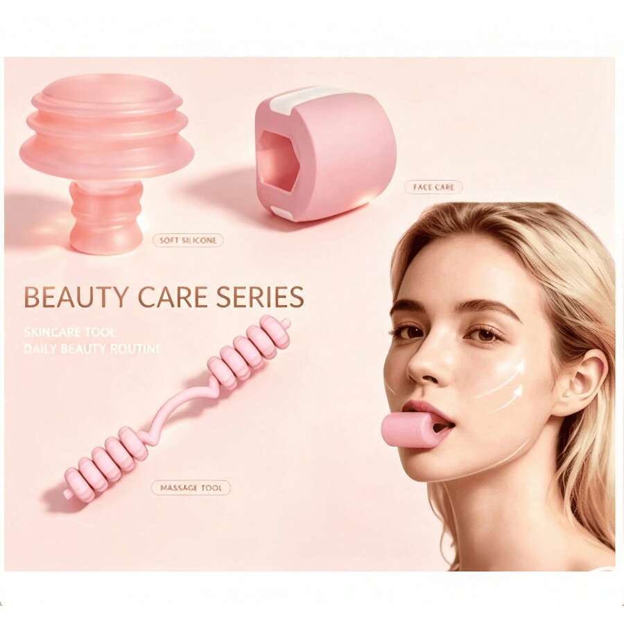 Silicone Facial Sculpting Tool Set | Jawline Trainer, Facial Massage Roller, Oral Exerciser, For Facial Contour Shaping--3pcs Set - Multicolor - View 1