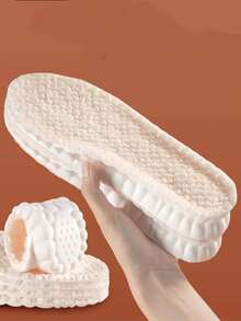 QKC 1 Pasang Sol Dalam Sepatu Olahraga Lateks Warna Polos, Dengan Penopang Lengkungan Kaki, Elastisitas dan Kenyamanan Tinggi, Lapisan Bulu Tebal untuk Kehangatan, Sempurna untuk Perjalanan dan Mendaki Gunung di Musim Dingin - Krem - View 1