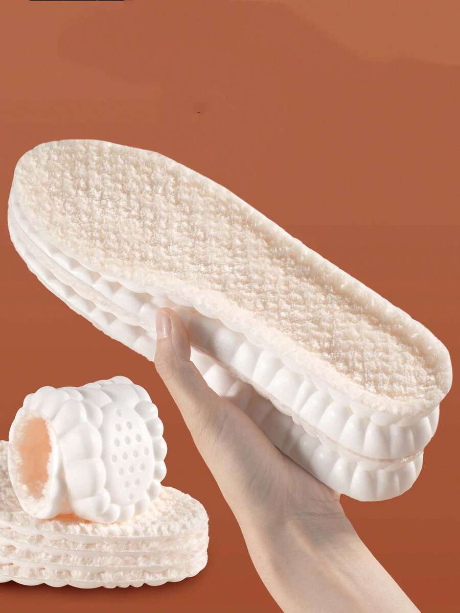 QKC 1 Pasang Sol Dalam Sepatu Olahraga Lateks Warna Polos, Dengan Penopang Lengkungan Kaki, Elastisitas dan Kenyamanan Tinggi, Lapisan Bulu Tebal untuk Kehangatan, Sempurna untuk Perjalanan dan Mendaki Gunung di Musim Dingin - Krem - View 1