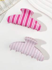 2pcs/Set Acetate Material Rose Pink Colorblock Striped Vertical French Vintage Minimalist Sweet Semi-Circular Hair Claw Tea Party Ball Beach Vacation Versatile Updo Hair Accessory - 2-piece Set - Rose Pink Vertical Stripes - View 4