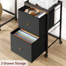 Compact Mobile File Cabinet, Under Desk Vertical Storage Organiser With Wheels, A4 Letter Size Rolling Filing Cabinet For Home Office Workspace - Black - View 6