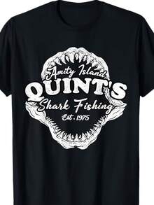 Quints Vintage Arties Ocean Funny Outfits Sharks Fishing T-Shirt - 款式 - 查看 1