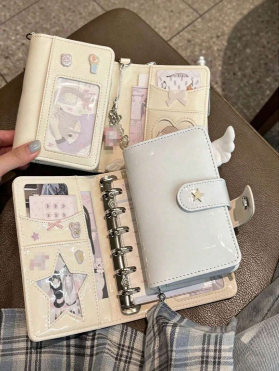 1pc Colorful M5 Loose-Leaf Ring Binder, Premium Faux Leather Mini Notebook, Multi-Slot Sticker Storage Photo Album, With Card And Photo Pockets, Aesthetic Journaling Supplies, Suitable For Scrapbooking, Back To School, Holiday DIY Gifts - Multicolor - View 1