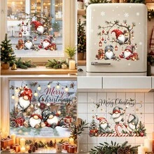 1pc Christmas Dwarf Window Static Stickers. Xmas Gnome Gift Box Candy Cane Merry Christmas Script, Transparent Double View Films For New Year Window Refrigerator Kitchen Tile Holiday Home Decor. - Multicolor - View 4