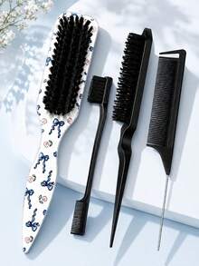 4/1 buah Sisir Belakang Halus Tanpa Aroma, Desain Pita, Sikat Rambut/Sikat Jenggot Unisex, Aksesori Rambut, Cocok Untuk Membuat Ekor Kuda Halus, Sanggul, Menghaluskan Rambut Kusut, Mengontrol Garis Rambut, Menyisir ke Belakang untuk Penataan Rambut Bervolume, Kepala Sisir Bergigi Lebar Untuk Memudahkan Pembagian dan Pemisahan Rambut - Busur - View 11