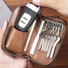 New Genuine Leather Texture Key Pouch For Men, Large Capacity Key Storage Bag, Vintage Waist-Hanging Zipper Key Bag, Suitable As A Gift For Men's Car Key Pouch - Multicolor - View 3