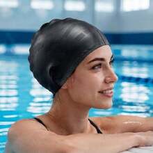 Touca de Natação Silicone Adulto com Proteção Auricular Impermeável Alta Elasticidade Unissex Piscina - 1 UNID- TOUCA PRETA - Visão 3