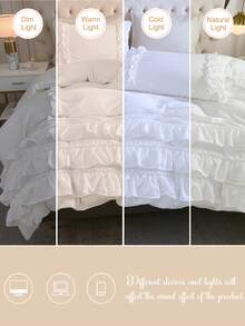 2/3pcs Pure White Duvet Cover Set With 3-Layer Ruffle And Vertical Ruffle Trim (1 Duvet Cover + 1/2 Pillowcases, Filler Not Included), Classic Cute Versatile, Soft Skin-Friendly Polyester Material, Suitable For Bedroom, Excellent Gift Choice, Ruffle Bedding - White - View 8