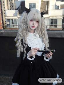 alicegarden 14-Inch Long Synthetic Wig Featuring A Natural Straight Style A A Stunning Light Gray. Designed With Bangs , This False Hairpiece Is Perfect For Ms Halloween Cosplay Use, Offering A Natural And Natural Durable Wig Gift For Ladies. (No Accessories) - Light Grey - View 3