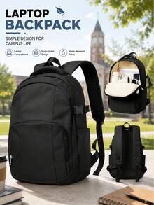 Minimalist Fashion Student Backpack, Solid Color Large Capacity Laptop Bag, Fits 14-15.6 Inch Laptop, Multifunctional Bag, Business, For Men - Multicolor - View 3