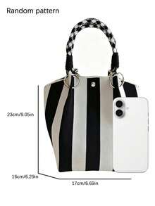 Fresh And Gentle Artistic Style Classic Retro Striped Handbag, Casual And Fashionable Versatile Handbag, Suitable For Commuting And Shopping. - Black - View 5