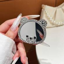 Light Luxury Rhinestone Bear Makeup Mirror Air Cushion Phone Case Back Sticker Universal Adhesive Highly Attractive Thin Portable Stand For Women - Multicolor - View 22