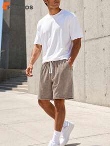 Men's Washed Black Shorts Oversized Loose Fit Drawstring Streetwear Athletic Casual Shorts With Pockets - 摩卡棕 - 查看 7