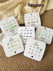 Random 12pcs/Pack Versatile Small Sweet Floral Stud Earrings, Suitable For Girls - Multicolor - View 6