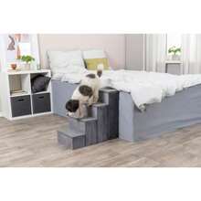 4-Step Velour Pet Stairs, Gray Collapsible, Storage Compartments For Pet Toys, Ideal For Dogs And Cats - Gray - View 2