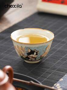 choxila 1 pieza Taza de té con forma de gato lindo y boca de girasol de 50ml, taza de té de cerámica con esmalte de grietas de hielo de horno Ru, taza maestra personal para amantes del té - taza - Ver 6